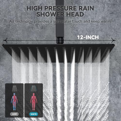 Rain Shower System With Complete 6 Pcs Body Sprays Jets And Pressured Balance Rough-in Valve,12Inch Rainfall Shower Head And Handheld, Modern Matte Black Ceiling Mount Shower Faucets Sets - color: Matte Black, style: Ceiling-Mount 6 Jets