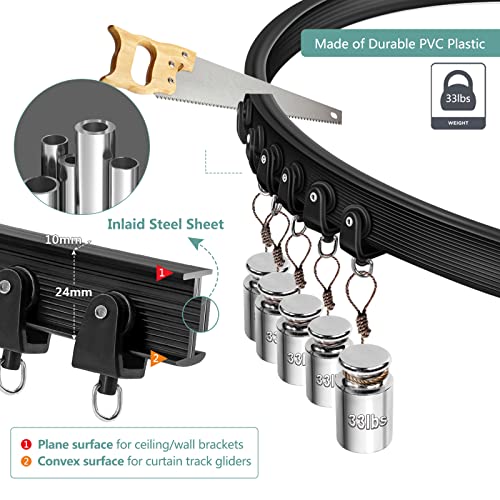 Ceiling Curtain Track, Black Flexible Bendable Curtain Track 12 Ft Curved Curtain Rail Ceiling Wall Mount Sliding Curtain Ceiling Track System Set for Bay Window, Room Divider - color: Black, size: 12Ft