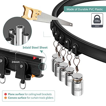 Ceiling Curtain Track, Flexible Bendable Curtain Track 10 Ft Black Curved Curtain Rail Track Ceiling Wall Mount Sliding Curtain Ceiling Track System Set for RV, Bay Window, Room Divider - color: Black, size: 10Ft