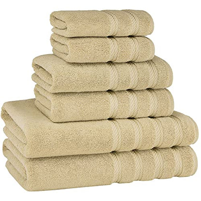 American Soft Linen 100% Carde Cotton 6 Piece Towel Set, 590 GSM Heavy Weight Soft Absorbent Turkish Towels for Bathroom, Sand Taupe - color: Sand Taupe