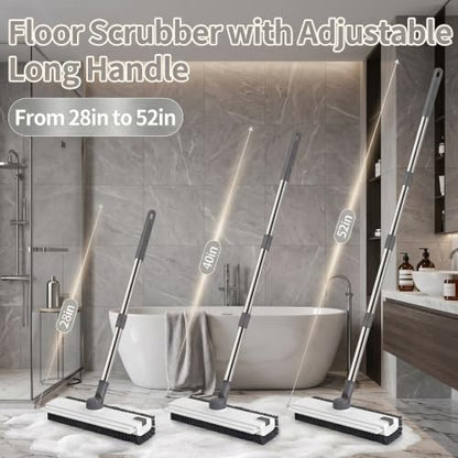 3-in-1 Floor Scrub Brush with Long Handle, Floor Scrubber with Squeegee Tweezers, Adjustable Heavy-Duty Stiff Bristle Cleaning Brush for Tile, Bathroom, Shower, Garage, Patio, Deck(White Grey) - color: White Grey