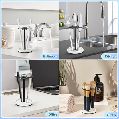 Luxspire Toothbrush Holder Stand, 4 Slots, Matte Black | Stainless Steel Tooth Brush Holder with Diatomaceous Earth Base, Toothbrush Holders for Bathrooms - color: Matte Black