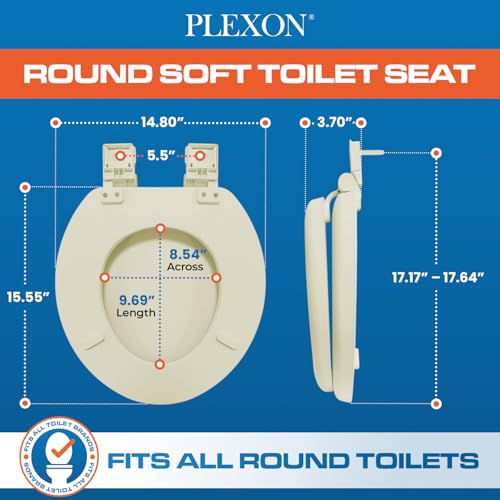 Plexon Soft Cushioned Toilet Seat, Round, Bone, Slow-Close Lid & Seat, Quick-Release Hinge, Easy To Clean & Change - color: Bone, size: Round
