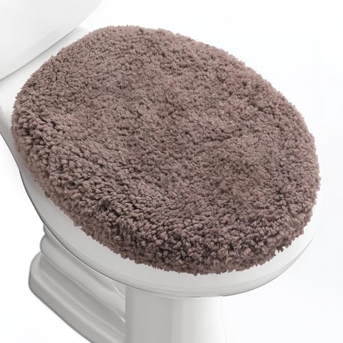 Soft Microfiber Toilet Lid Cover 17.5" x 15" Machine Washable | Solid Toilet Seat Cover Adjustable Rubber Backing Fits Most 16 -17.5" L x 14-16" W Round Oblong and Elongated Toilet Seat - color: Coffee