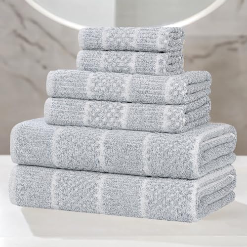Superior Naples Viscose Cotton Blend Medium Weight Towels, for Bathroom, Shower, Spa, Plush, Quick Dry, Ultra-Soft Towels, Bath Essentials, Ribbed Design, 6 Piece Assorted Towel Set, Denim Blue - color: Denim Blue, size: 6 Piece Towel Set