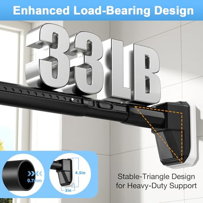 41-126 Inch Tension Curtain Rod, Black | No Drill, Extra Long, Heavy Duty, Renter Friendly Adjustable - color: Black, size: 41-126inch