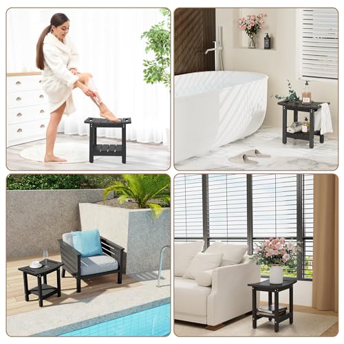 HIPS Shower Benches for Inside Shower, Shower Stool with Space-Efficient Storage Shelf, Waterproof Shower Chair Seat for Spa Bathroom(Black) - color: Black