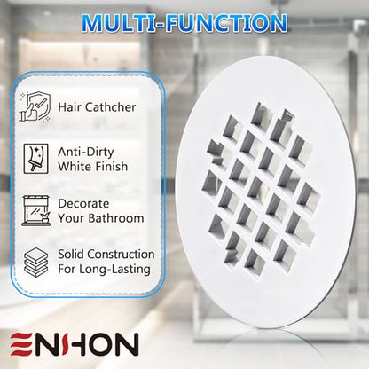 2 Pack 4-1/4 Snap in Shower Drain Cove White,PVC Plastic | Round Strainer Drain Grid, Bathroom Shower Grate Cap Replacement for Hair Catcher - color: White
