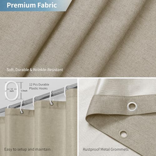 2-in-1 Waterproof Fabric Shower Curtain,No Separate Liner Needed,Linen Textured,Effortless Cleaning & Washable Bathroom Shower Curtain Set with 12 Plastic Hooks,72"x72",Khaki - color: Khaki, size: 72"W x 72"L (Pack of 1)