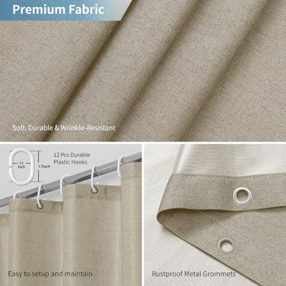2-in-1 Waterproof Fabric Shower Curtain,No Separate Liner Needed,Linen Textured,Effortless Cleaning & Washable Bathroom Shower Curtain Set with 12 Plastic Hooks,72"x72",Khaki - color: Khaki, size: 72"W x 72"L (Pack of 1)