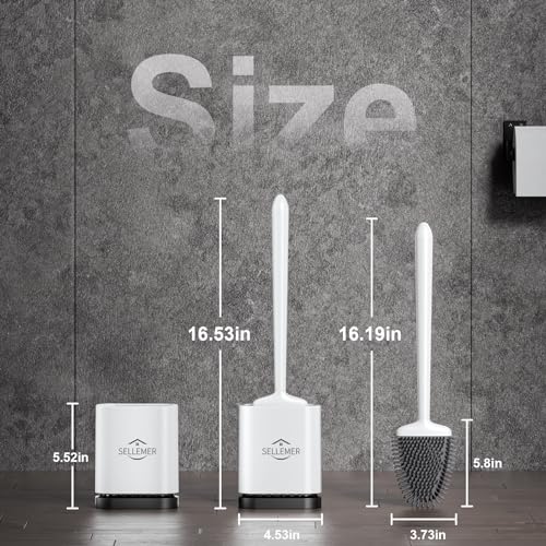 Silicone Toilet Brush, Ventilation Slots Holder 1 Pack Pearl White | Flexible Bristles Flat Head for Rim, Hair Tangle-Free, Easy to Clean, Compact Design, Rustproof Handle, for Toilet/Sink/Tub - color: White