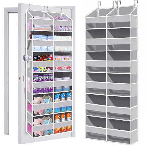 Heavy Duty Over The Door Organizer 6 Tiers, Extra Large Behind Door Storage of 12 Front & 12 Mesh Pockets, 80lb Weight Capacity, Hanging Doors Storage for Closet Bedroom Nursery, Light Gray - color: 6 Tiers - Light Gray