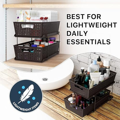Simple Houseware 2 Tier Pull-Out Sliding Drawer Under Sink Storage, Brown | Great for Kitchen Bathroom Tray Shelf Organizer - color: Brown