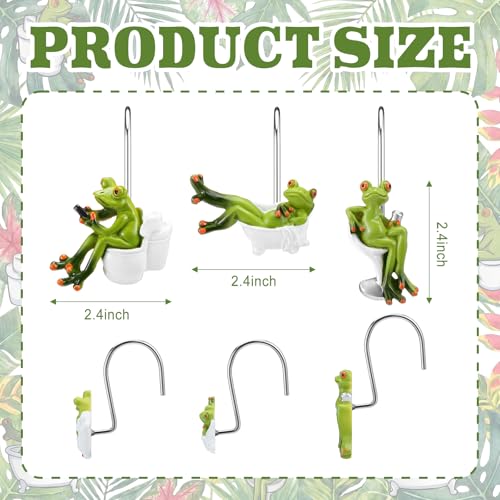 Roowest 12 Pcs Frog Shower Curtain Rings, Green Cute Stainless Steel | Rust Resistant Bathroom Accessories, Decorative Hangers for Farmhouse Rustic Decor, Durable Hooks for Winter Bathroom - style: Green Frog