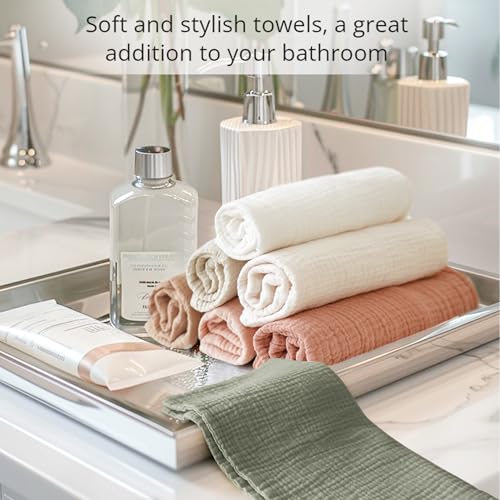 Konssy 7-Pack Soft Cotton Face Wash Cloths, Reusable Absorbent Washcloths for Sensitive Skin, Facial Makeup Remover Towels for Women (11 x 11 Inch) - color: Green