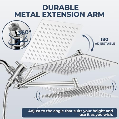 Shower Head, Rain Shower Head with Handheld Spray Combo, 8 Inch Adjustable High Pressure Rainfall Shower Head, Dual Showerhead Set with Extension Arm - color: Sliver, size: 8 Inch
