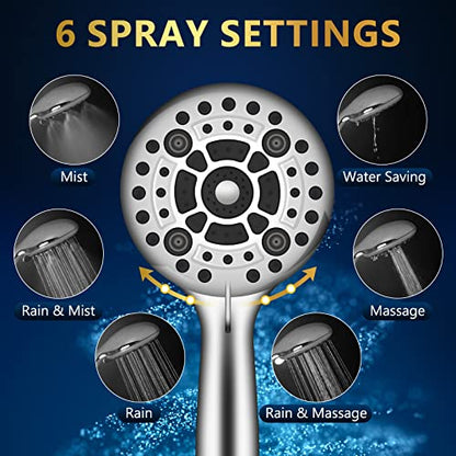 6 Spray Modes High Pressure Handheld Showerhead Set Upgraded | 5 Inches Shower Head with Handheld Spray Premium Chrome Handheld Shower Head 60 Inches Stainless Steel Hose-1-Min Install - color: ‎Premium Chrome