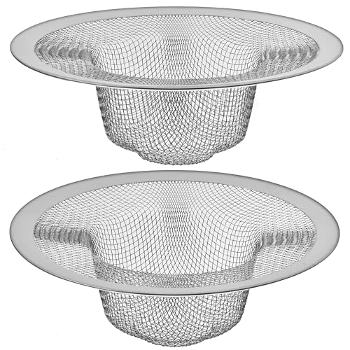 2 Pack - 4.5" Top / 3" Mesh Basket - Kitchen Sink Drain Strainer Stainless Steel Large Food Catcher. Fast Flow and Effective Full Mesh Basket