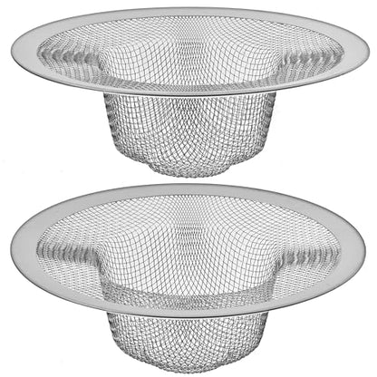 2 Pack - 4.5" Top / 3" Mesh Basket - Kitchen Sink Drain Strainer Stainless Steel Large Food Catcher. Fast Flow and Effective Full Mesh Basket