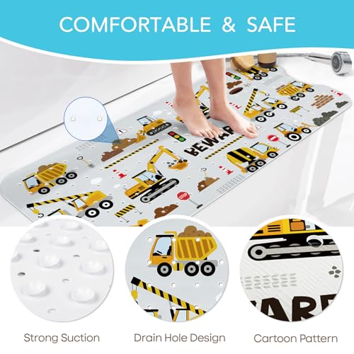 SHUCHING Baby Bath Mat for Tub Non Slip-40x16 Inch, Vehicle | Bathtub Mat for Kids & Toddler Mold Free, Long Shower Mat for Inside Shower with Suction Cup, Machine Washable - color: Vehicle