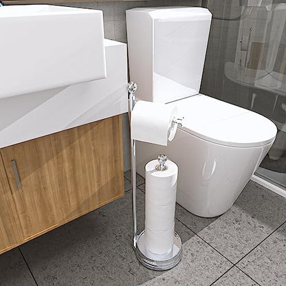 KASUNTO Toilet Paper Holder for Bathroom, Heavy Weighted Metal Free Standing Toilet Paper Holder Stand with Crystal Ball, Toilet Paper Roll Stand for Bathroom Accessories - color: E- Polished Chrome