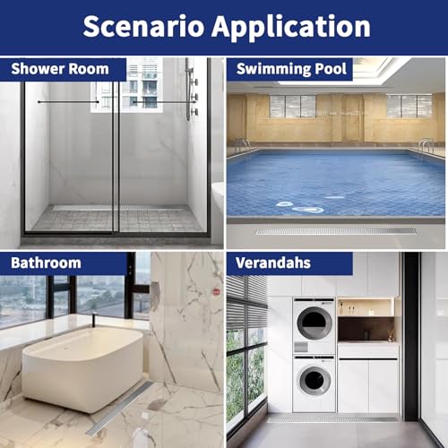 48 Inch Linear Shower Drain - Brushed Nickel, with Removable Grate | AISI 304 Stainless Steel Shower Drain, Long Rectangle Shower Floor Drain with Adjustable Feet, Fits Bathroom & Balcony etc - color: Brushed Nickel, size: 48 in