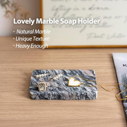 2 Pcs Soap Holder for Bathroom, Marble Soap Dish for Kitchen Countertop, Soap Tray with Creative Wavy Design, Saver for Bath Tub, Sponges, Italian Natural Stone(Rosso Luana) - color: Rosso Luana