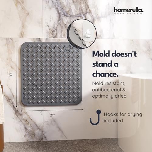 homerella Square Shower Mat Non Slip Anti Mold 21x21 Anti Slip Shower Mat | 100% BPA Free, Mildew Resistant, Machine Washable, Shower Mats for Inside Shower, Shower Floor Mat Mat Non Slip EU Certified - color: Dark Grey