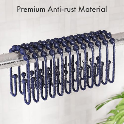 AmazerBath Shower Curtain Hooks, Navy Blue Shower Curtain Rings Rust Proof Non-Slip Double Hook Shower Curtain Hooks for Shower Curtain, Sturdy Shower Curtain Rings, Metal Shower Hooks Ring 12Pcs - color: Navy, style: Modern