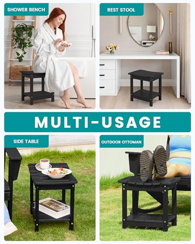 SERWALL Shower Bench, 18" Shower Stool for Inside Shower, HDPE Waterproof Shower Seats for Adults with Storage Shelf & Handles, 360 lbs Capacity- Black - color: Black