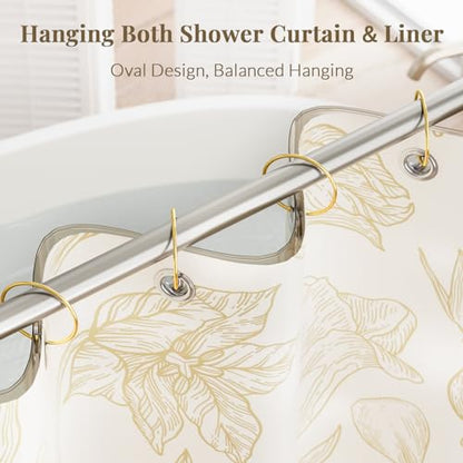 Bathway Shower Curtain Rings, Shower Curtain Hooks Rust Proof Shower Rings for Curtain, Glide Smoothly Metal Gold Shower Hooks for Shower Curtain and Rod, 12 Pcs Snap Joint Shower Curtain Clips - color: Gold, style: Classic Round