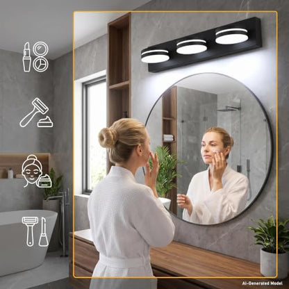 3-Light Bathroom Vanity Light Over Mirror, (24inch Dimmable) Matte Black LED Vanity Lighting Fixtures, Modern Bathroom Wall Light Fixtures with 360°Rotating Lamp Head (Cool White 5500K) - color: Matte Black-Dimmable