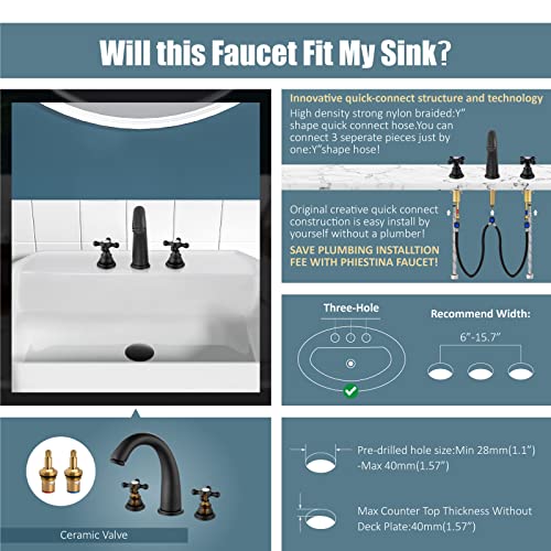Widespread Bathroom Faucet 3 Hole Sink Faucet 8 Inch Two Cross Handles Solid Brass Deck Mount Pop Up Drain Assembly Included Curved Spout Matte Black - color: Matte Black