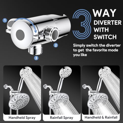 FEELSO Shower Head with Handheld Spray, 8" High Pressure Rain Showerhead | 7+8 Modes Dual Shower Head Combo, Anti-Clog Nozzles, 71" Hose Extra Long, Adjustable Holder, Shower Separately or Together - color: Chrome