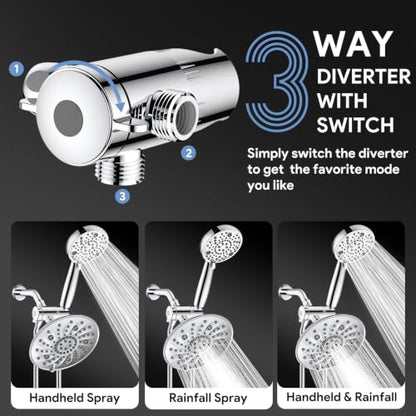 FEELSO Shower Head with Handheld Spray, 8" High Pressure Rain Showerhead | 7+8 Modes Dual Shower Head Combo, Anti-Clog Nozzles, 71" Hose Extra Long, Adjustable Holder, Shower Separately or Together - color: Chrome