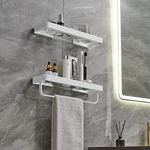 Bathroom Shelves Wall Mounted 2 Tier Glass Floating Shelf - Tempered Glass Wall Organizer (White) - color: White(rectangular)