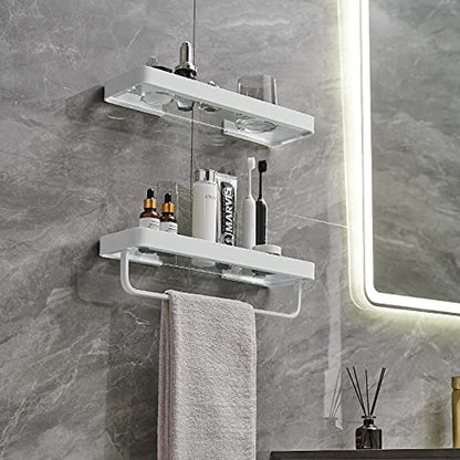 Bathroom Shelves Wall Mounted 2 Tier Glass Floating Shelf - Tempered Glass Wall Organizer (White) - color: White(rectangular)