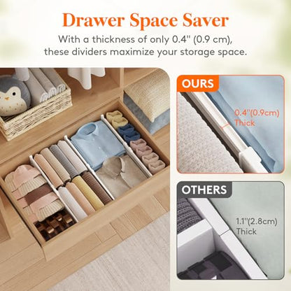 Lifewit 9 Pack 4" High Drawer Dividers, Adjustable Drawer Organizer Clothes | 13.8"-22.2" Expandable White Plastic Separators for Dresser, Kitchen, Cabinet, Nursery, Office, Socks & Underwear Storage - size: 4"H, 13.8-22.2"L