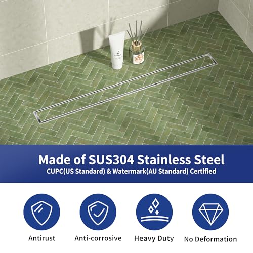 Linear Shower Drain, 304 Stainless Steel Floor Drain 30" | with Tiled Insert Grate & Hair Strainer, Bathroom 2-in-1 Tiled in Drain, CUPC Certified - color: Brushed, size: 30''