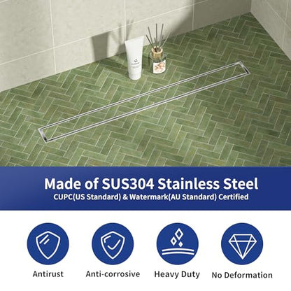 Linear Shower Drain, 304 Stainless Steel Floor Drain 30" | with Tiled Insert Grate & Hair Strainer, Bathroom 2-in-1 Tiled in Drain, CUPC Certified - color: Brushed, size: 30''
