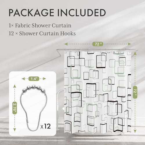 AmazerBath Shower Curtain Grey, Geometric Plaid Cloth Shower Curtain Sets with 12 Shower Curtain Hooks, Washable Fabric White Shower Curtain, Luxury Farmhouse Bathroom Shower Curtain, 72x72 Inches - color: E- Grey Checkered +12 Metal Hooks, size: 72"W x 7