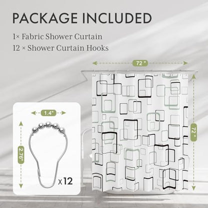AmazerBath Shower Curtain Grey, Geometric Plaid Cloth Shower Curtain Sets with 12 Shower Curtain Hooks, Washable Fabric White Shower Curtain, Luxury Farmhouse Bathroom Shower Curtain, 72x72 Inches - color: E- Grey Checkered +12 Metal Hooks, size: 72"W x 7