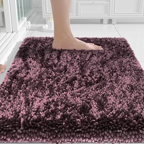 Yimobra Chenille Bathroom Rugs Non Slip, Extra Thick Soft Absorbent Bath Rug, Machine Washable Quick Dry Bath Mat for Bathroom Floor, Tub and Shower, Home Decor Accessories, 24x17, Purple Grey - color: Purple Grey, size: 24" X 17"