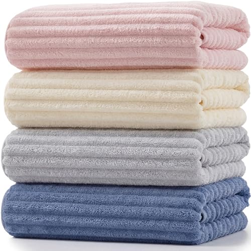4 Pcs Extra Large Bath Towel 40x80'',Pink, Beige, Gray, Blue - color: Pink, Beige, Gray, Blue