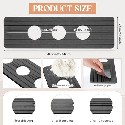 Teenyyou 3 Hole Gray Faucet Mat Kitchen Sink 15.94" x 4.92" | Bathroom Faucet Absorbent Mat,Diatomite Splash Guard,Quick Drying Drip Catcher,Hole 2.36",Holes Spaced About 1.65" - color: Gray, style: 3 Hole