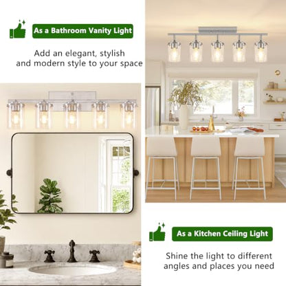 FadimiKoo 5-Lights Brushed Nickel Track Ceiling Light Fixtures, Modern Close to Ceiling Light with Clear Glass Shade, Large Hallway Lighting Fixtures for Dining Room Kitchen Living Room - color: Brushed Nickel, size: 5-Lights