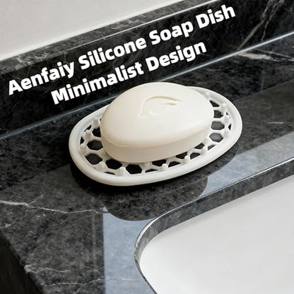 2 Pack Soap Dish for Shower, Non-Slip Silicone Bar Soap Holder with Efficient Drainage Holes for Bathroom Sink, Self Draining Soaps Saver Pad for Shower Niche, Shelf (White- 2Pcs) - color: White- 2pcs