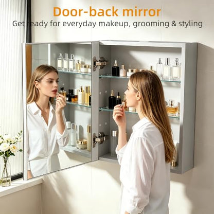 20"x 26"Bathroom Medicine Cabinet,Double-Sided Mirror Door | Silver Aluminium Frame,Lightweight,Sturdy and Attractive,Simple Wall-Mounted,Adjustable Shelves,Tempered Glass - size: 20"x 26"