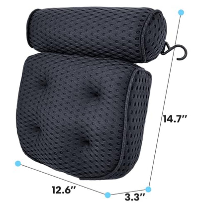 AEROiVi Luxury Bath Pillows for Tub Soft Mesh Strong 6 Suction Cups Black | Bath Pillow with laundry bag head and neck support Relaxing Bath Washable Quick-Dry Bath Accessories Spa Gifts - color: Black
