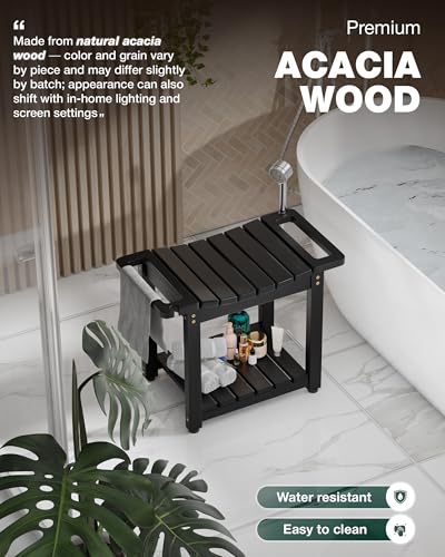 Bluewest 23.4I NCH Shower Bench Seat with Storage Shelf and Handle, Black | Waterproof Bathroom Spa Bench for Sitting Inside the Shower and Shaving Legs, with a Built-In Handle and Shower Head Holder. - size: 2 Tier - Black